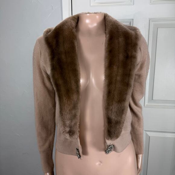 Vintage Sweaters - Vintage 60s Turbo Orlon Cashmere Women's Sweater XS/S Cardigan Faux Fur WW9